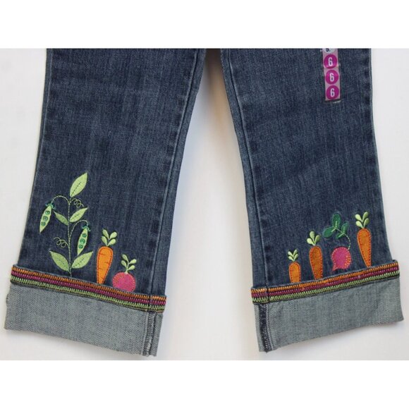 2004 Gymboree Grown with Love 6 Denim Jeans Carrot Embroider Peas Garden Radish - Picture 3 of 8